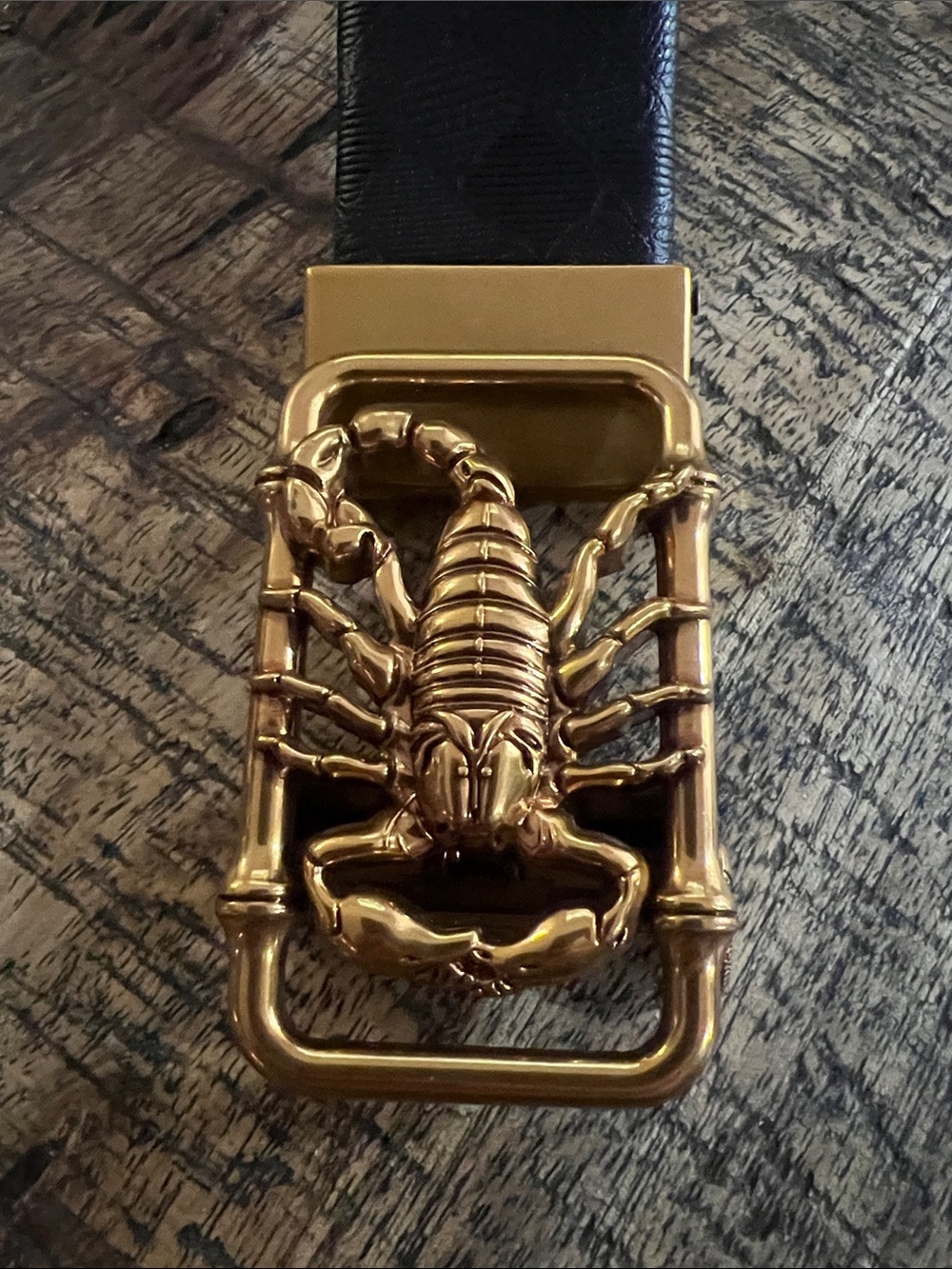 Black Leather Belt with Gold Scorpion Buckle - Men's Accessory - Picture 2 of 6